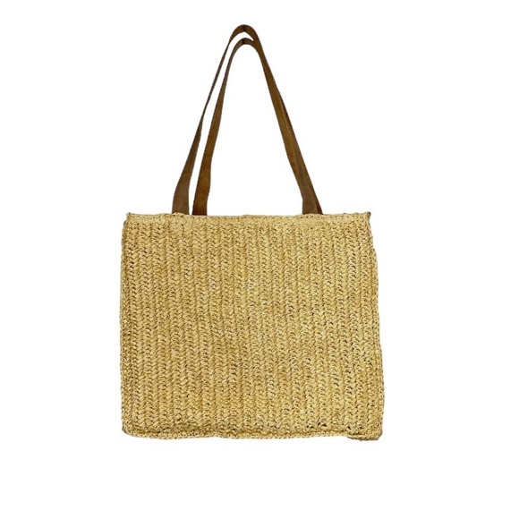 NWT Large Raffia Tote With Leather Handles - Picture 3 of 7